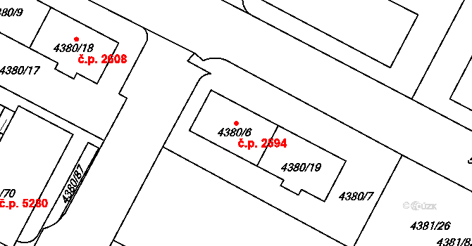 Jihlava 2594 na parcele st. 4380/19 v KÚ Jihlava, Katastrální mapa