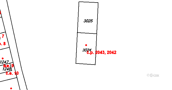 Nymburk 2042,2043 na parcele st. 3024 v KÚ Nymburk, Katastrální mapa