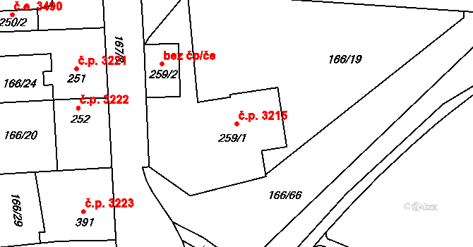 Jihlava 3215 na parcele st. 259/1 v KÚ Bedřichov u Jihlavy, Katastrální mapa