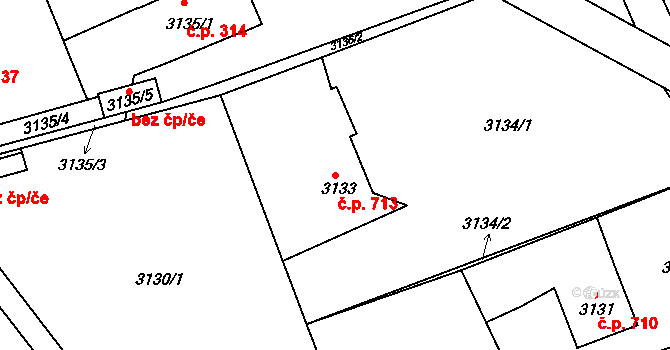 Vratimov 713 na parcele st. 3133 v KÚ Vratimov, Katastrální mapa