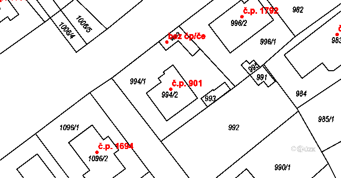 Roztoky 901 na parcele st. 994/2 v KÚ Roztoky u Prahy, Katastrální mapa
