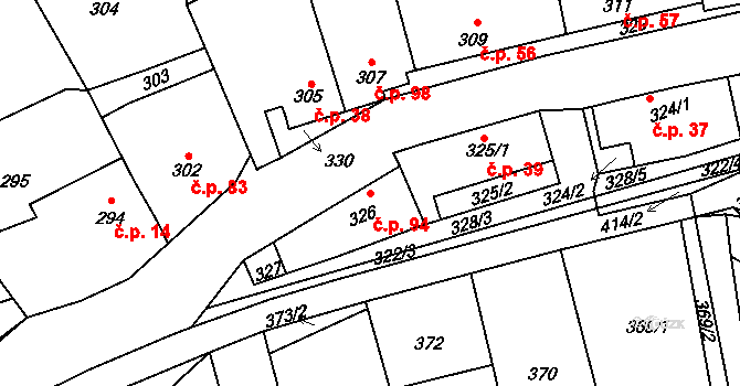 Stehelčeves 94 na parcele st. 326 v KÚ Stehelčeves, Katastrální mapa