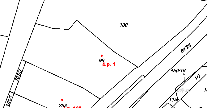 Rostěnice 1, Rostěnice-Zvonovice na parcele st. 99 v KÚ Rostěnice, Katastrální mapa