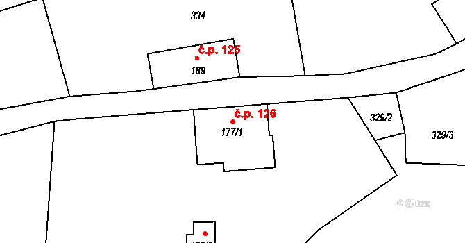 Dolní Podluží 126 na parcele st. 177/1 v KÚ Dolní Podluží, Katastrální mapa