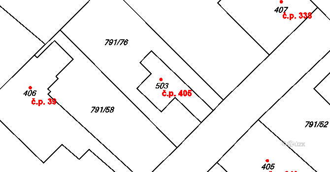 Cerhenice 405 na parcele st. 503 v KÚ Cerhenice, Katastrální mapa
