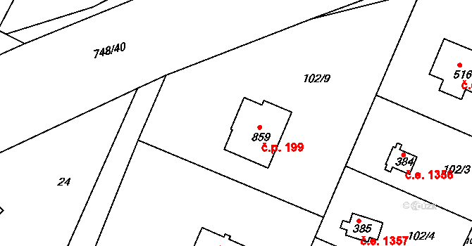 Ládví 199, Kamenice na parcele st. 859 v KÚ Ládví, Katastrální mapa