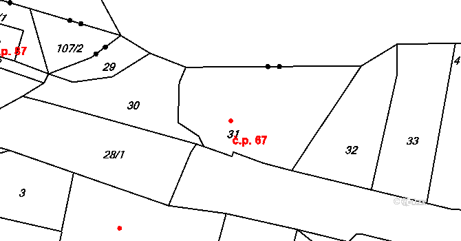 Donín 67, Hrádek nad Nisou na parcele st. 31 v KÚ Donín u Hrádku nad Nisou, Katastrální mapa