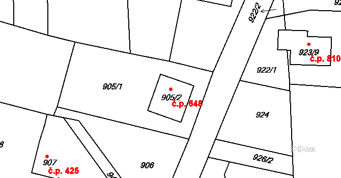 Hrádek nad Nisou 648 na parcele st. 905/2 v KÚ Hrádek nad Nisou, Katastrální mapa