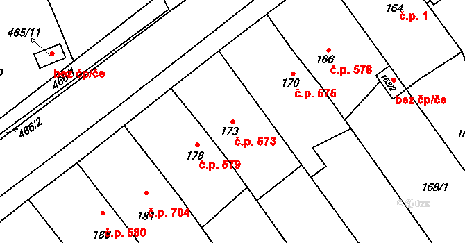 Velká Bystřice 573 na parcele st. 173 v KÚ Velká Bystřice, Katastrální mapa