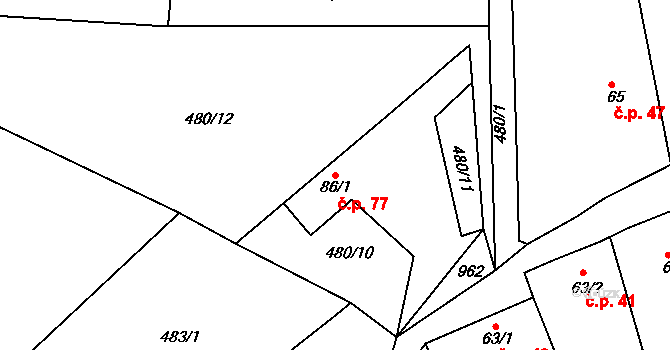 Počeplice 77, Štětí na parcele st. 86/1 v KÚ Počeplice, Katastrální mapa