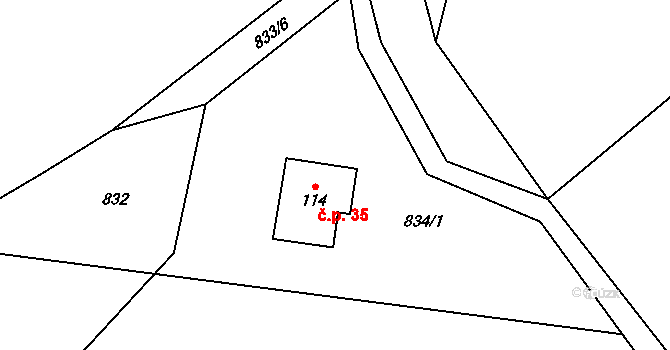 Lhota 35, Chuchelna na parcele st. 114 v KÚ Lhota Komárov, Katastrální mapa