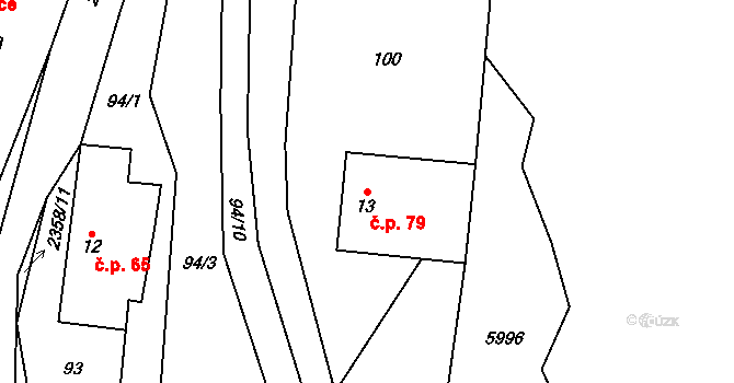 Třebařov 79 na parcele st. 13 v KÚ Třebařov, Katastrální mapa