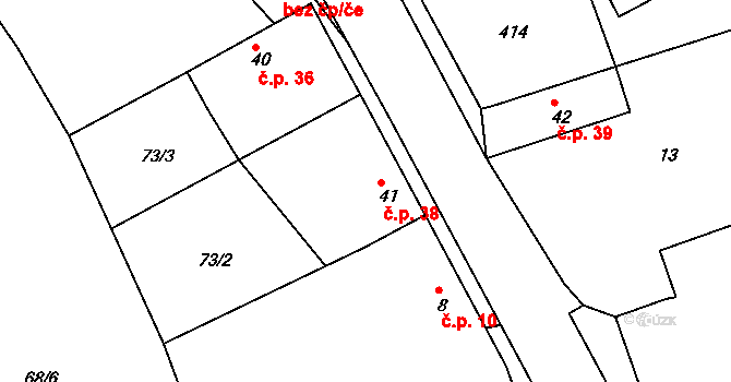 Černíky 38 na parcele st. 41 v KÚ Černíky, Katastrální mapa