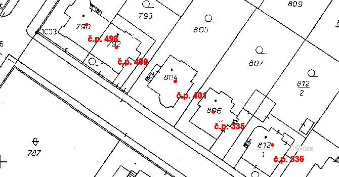 Poděbrady II 401, Poděbrady na parcele st. 804 v KÚ Poděbrady, Katastrální mapa