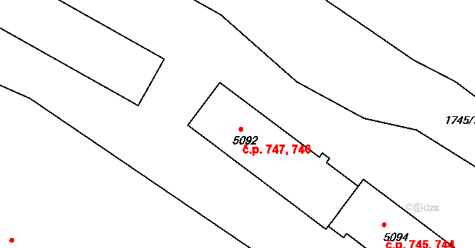 Nové Dvory 746,747, Třebíč na parcele st. 5092 v KÚ Třebíč, Katastrální mapa
