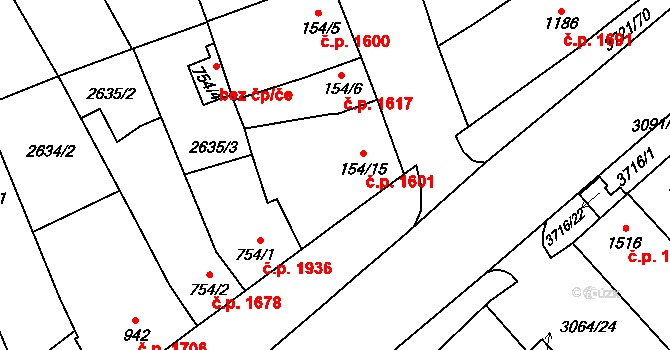 Břeclav 1601 na parcele st. 154/15 v KÚ Břeclav, Katastrální mapa