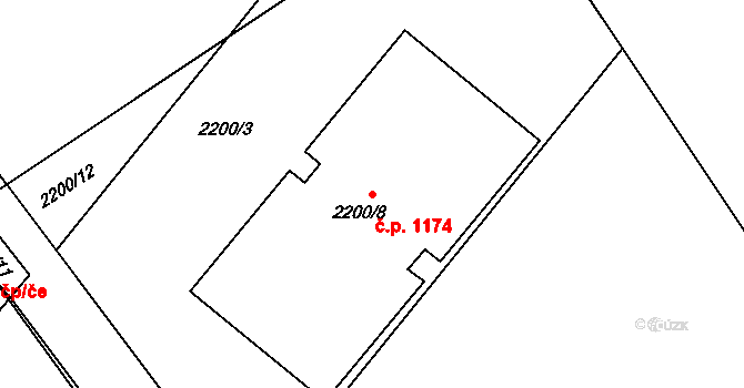Slatina 1174, Brno na parcele st. 2200/8 v KÚ Slatina, Katastrální mapa