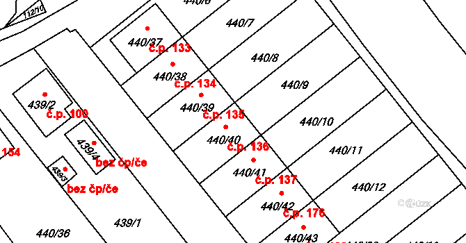 Olešník 136 na parcele st. 440/40 v KÚ Olešník, Katastrální mapa