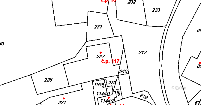 Valchov 117 na parcele st. 227 v KÚ Valchov, Katastrální mapa