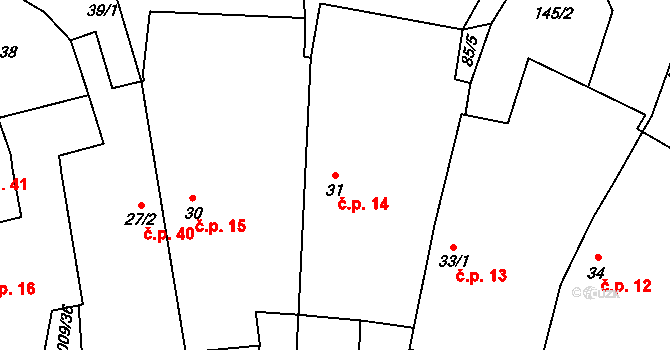 Těšenov 14, Horní Cerekev na parcele st. 31 v KÚ Těšenov, Katastrální mapa