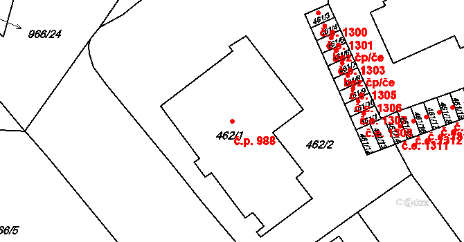 Pelhřimov 988 na parcele st. 462/1 v KÚ Pelhřimov, Katastrální mapa