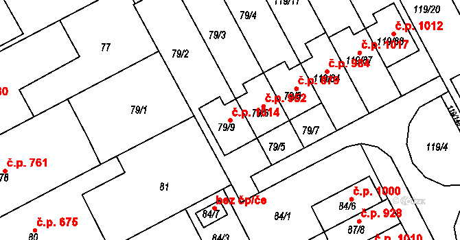 Letovice 1014 na parcele st. 79/9 v KÚ Letovice, Katastrální mapa