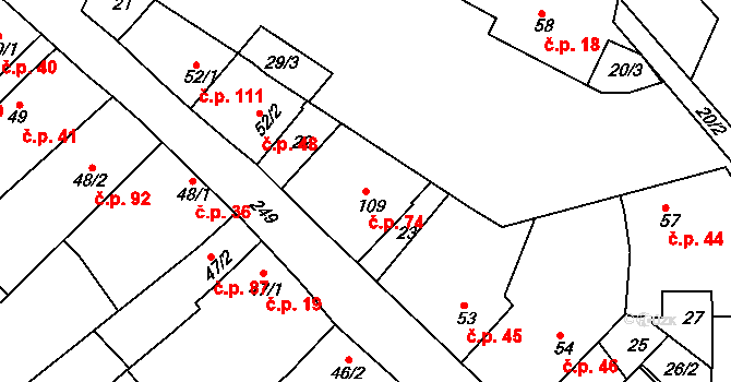 Nasobůrky 74, Litovel na parcele st. 109 v KÚ Nasobůrky, Katastrální mapa