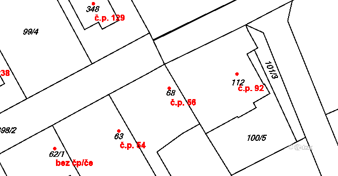 Lhota 56 na parcele st. 68 v KÚ Lhota u Dřís, Katastrální mapa