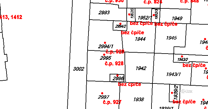 Sokolov 928 na parcele st. 2995 v KÚ Sokolov, Katastrální mapa