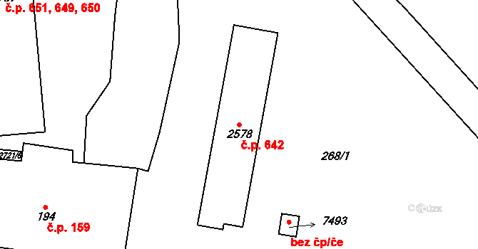 Cheb 642 na parcele st. 2578 v KÚ Cheb, Katastrální mapa