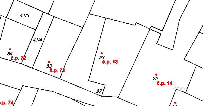 Hrušov 13 na parcele st. 23 v KÚ Hrušov nad Jizerou, Katastrální mapa