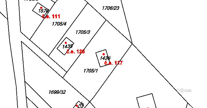 Nové Strašecí 117 na parcele st. 1436 v KÚ Nové Strašecí, Katastrální mapa