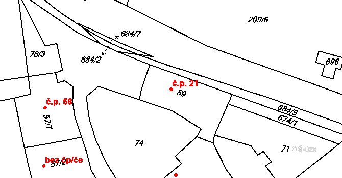 Tupadly 21, Klatovy na parcele st. 59 v KÚ Tupadly u Klatov, Katastrální mapa