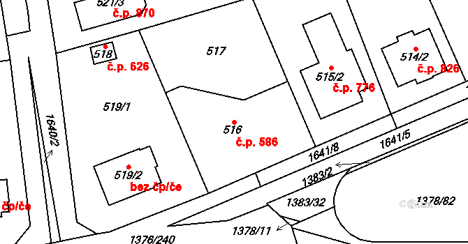 Řeporyje 586, Praha na parcele st. 516 v KÚ Řeporyje, Katastrální mapa