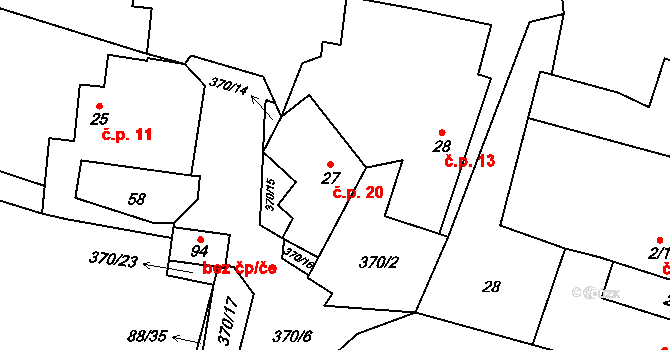 Mirochov 20, Chlum u Třeboně na parcele st. 27 v KÚ Mirochov, Katastrální mapa