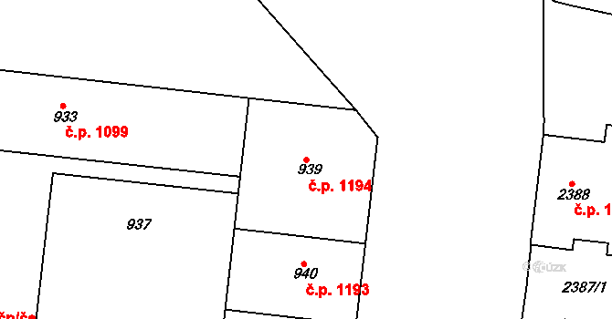 Holešovice 1194, Praha na parcele st. 939 v KÚ Holešovice, Katastrální mapa