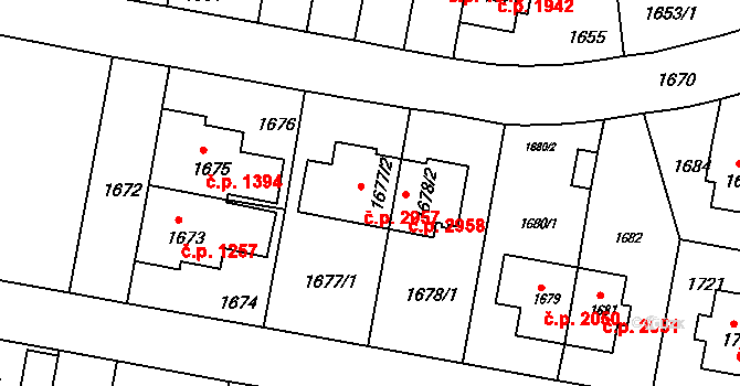Záběhlice 2957, Praha na parcele st. 1677/2 v KÚ Záběhlice, Katastrální mapa