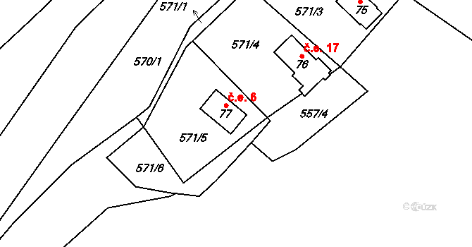 Chramosty 6, Dublovice na parcele st. 77 v KÚ Chramosty, Katastrální mapa