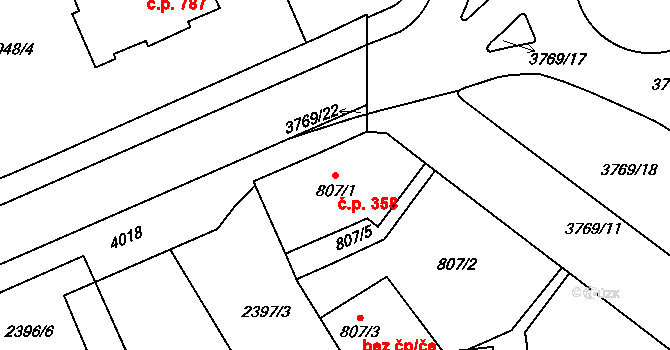 Dvůr Králové nad Labem 358 na parcele st. 807/1 v KÚ Dvůr Králové nad Labem, Katastrální mapa