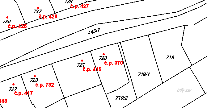 Mikulčice 370 na parcele st. 720 v KÚ Mikulčice, Katastrální mapa