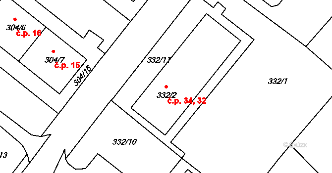 Rumburk 1 32,34, Rumburk na parcele st. 332/2 v KÚ Rumburk, Katastrální mapa