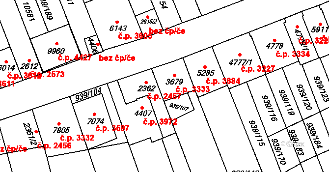 Hodonín 3333 na parcele st. 3679 v KÚ Hodonín, Katastrální mapa