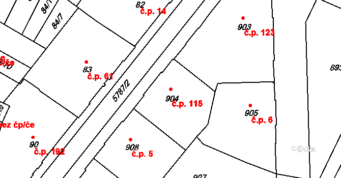 Liberec V-Kristiánov 115, Liberec na parcele st. 904 v KÚ Liberec, Katastrální mapa