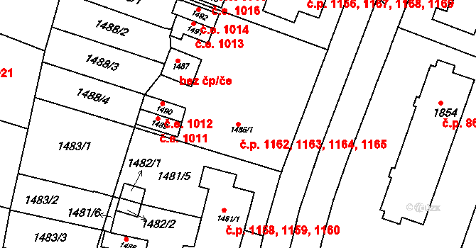 Kuřim 1162,1163,1164,1165 na parcele st. 1486/1 v KÚ Kuřim, Katastrální mapa