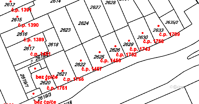 Východní Předměstí 1456, Plzeň na parcele st. 2625 v KÚ Plzeň, Katastrální mapa