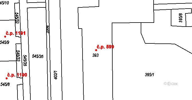 Šumbark 599, Havířov na parcele st. 393 v KÚ Šumbark, Katastrální mapa