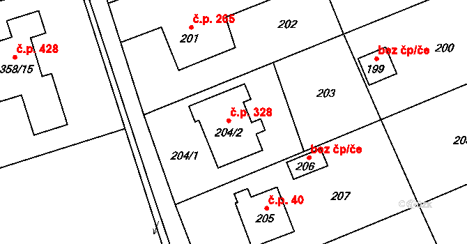 Chotěbuz 328 na parcele st. 204/2 v KÚ Zpupná Lhota, Katastrální mapa