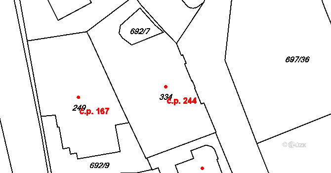 Úšovice 244, Mariánské Lázně na parcele st. 334 v KÚ Úšovice, Katastrální mapa