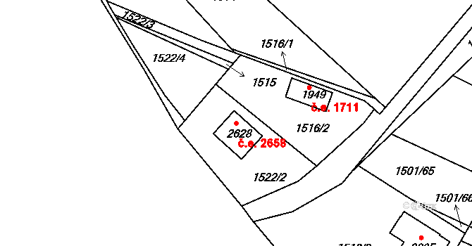 Litice 2658, Plzeň na parcele st. 2628 v KÚ Valcha, Katastrální mapa