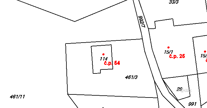 Dřešín 54 na parcele st. 114 v KÚ Dřešín, Katastrální mapa